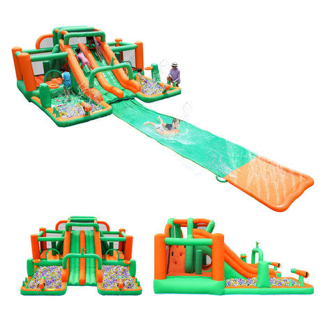 INFLATEFLY Bounce House Big Water Slide for Kids Bouncy House Inflatable Waterslide Bouncy House Water Park Castle with Slip and Slide, Water Sprays, Ball Pit Wet or Dry INFLATEFLY