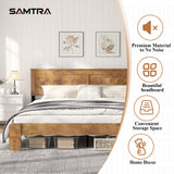 SAMTRA Wooden Bed Frame King Size with Headboard, Farmhouse Platform Bedframe with Wood Slat Support, Sturdy Framework Bed Frame, Easy Assembly (Rustic Brown) SAMTRA