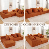 INGEROOM 108" Cloud Sectional Couch with L-Shape Chaise, Modular Sofa Memory Foam, Boneless Sofa with Movable Ottoman, Upholstered Couches for Living Room Bedroom, No Assembly Required, Orange INGEROOM