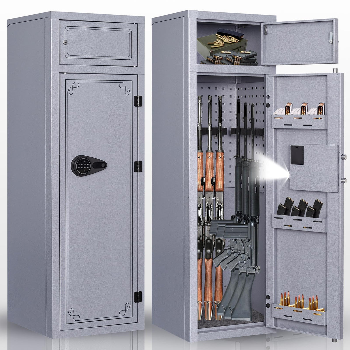 KAER 10-12 Gun Safe,Rifle Gun Safe for Home Rifle and Pistols,Gun Safes & Cabinets,Metal Gun Cabinet for Rifles and Shotguns,Shotguns Rifle Safe with Digital Keypad, Adjustable Shelves (Grey) KAER