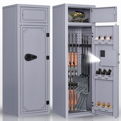 KAER 10-12 Gun Safe,Rifle Gun Safe for Home Rifle and Pistols,Gun Safes & Cabinets,Metal Gun Cabinet for Rifles and Shotguns,Shotguns Rifle Safe with Digital Keypad, Adjustable Shelves (Grey) KAER