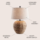 JONATHAN Y JYL6501A Alaro 24.5" Banana Leaf Basket LED Table Lamp Coastal Cottage Industrial Bedside Desk Nightstand for Bedroom Living Room Office College Bookcase LED Bulb Included, Natural JONATHAN Y