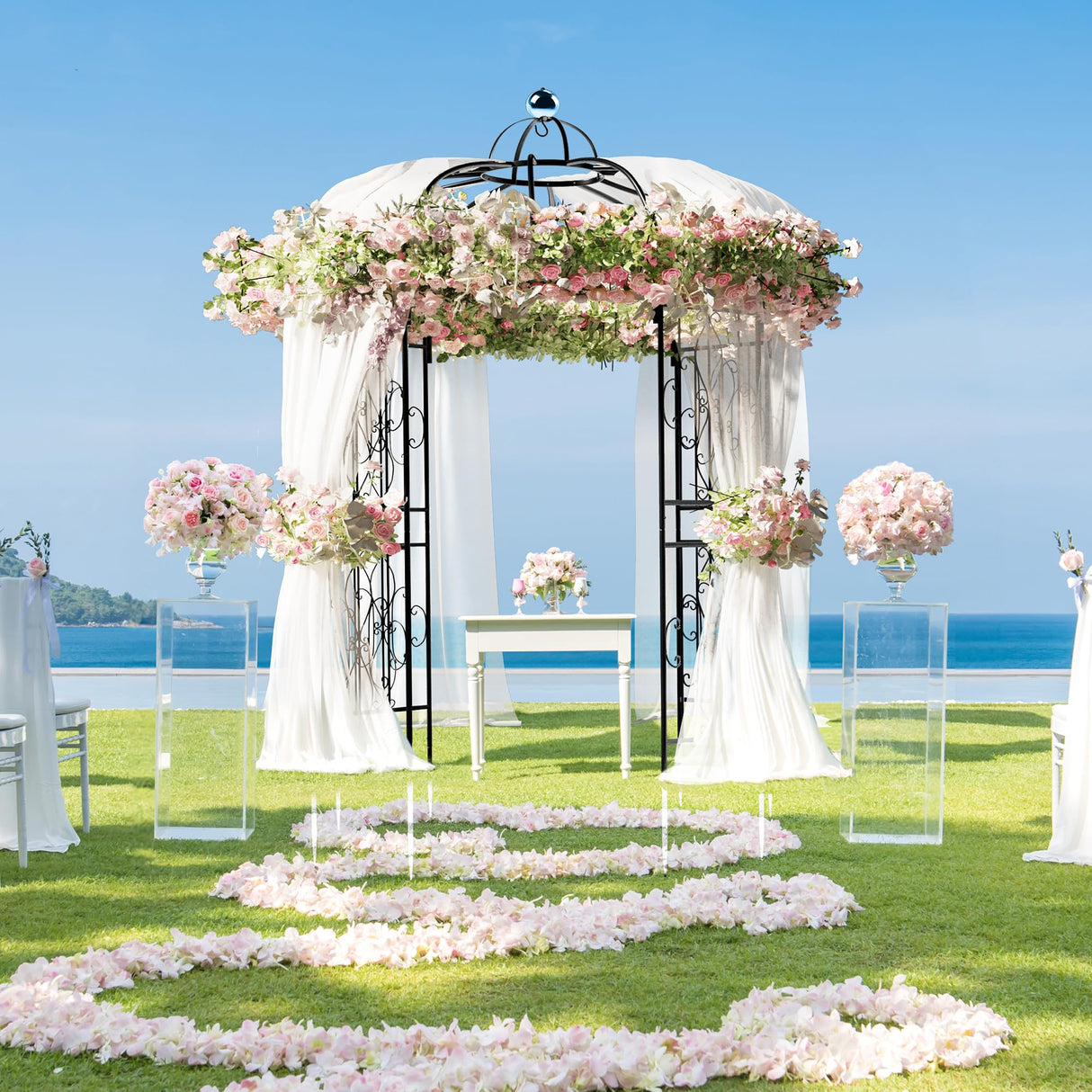 YITAHOME Birdcage Shape Garden Arch Arbors, 9.8'H x 6.8'W Pergola Pavilion for Climbing Plants Outdoor, Wedding Arches for Ceremony Party, Metal Garden Arbor for Patio, Backyard (Black) YITAHOME