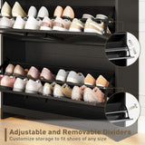 Farmhouse Shoe Storage Cabinet with 2 Flip Drawers & Coat Rack, LED Light, Hall Tree with Hidden Shoe Cabinet, Freestanding Shoes Organizer Cabinet for Entryway, Hallway, and Living Room, Black RALGEND