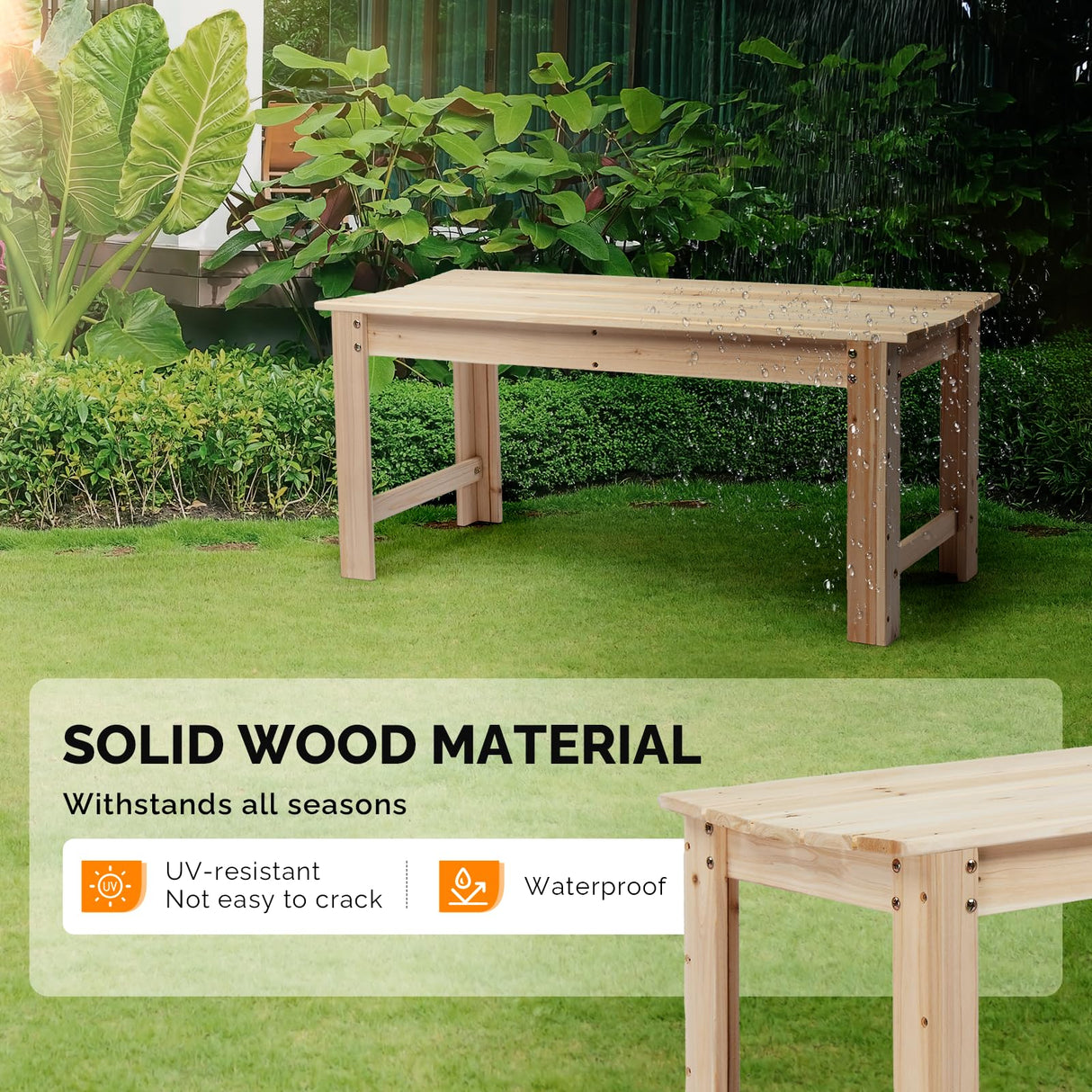 VINGLI Outdoor Wood Bench, 40" Outdoor Bench Patio Wooden Bench Garden Bench Outdoor Backless Bench for Deck Patio (Natural) VINGLI