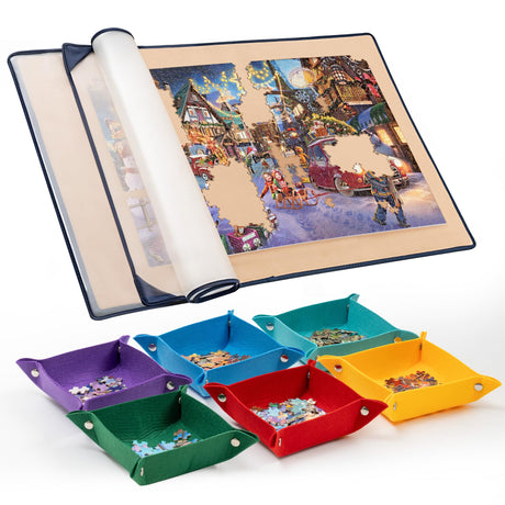Tektalk Jigsaw Puzzle Board with 6 Color Sorting Trays Portable Puzzle Mat with Puzzle Dustproof Cover for Puzzle Storage Puzzle Saver, Non-Slip Surface, Up to 1500 Pieces - Khaki Tektalk