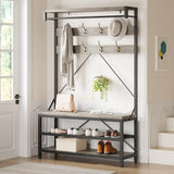 IDEALHOUSE Coat Rack Shoe Bench Industrial Hall Tree Storage Bench for Entryway Wood Look Accent Large Shoe Rack Bench with Storage Shelf Hanging Bar,8 Hooks Grey 39.9"x15.7"x72" IDEALHOUSE