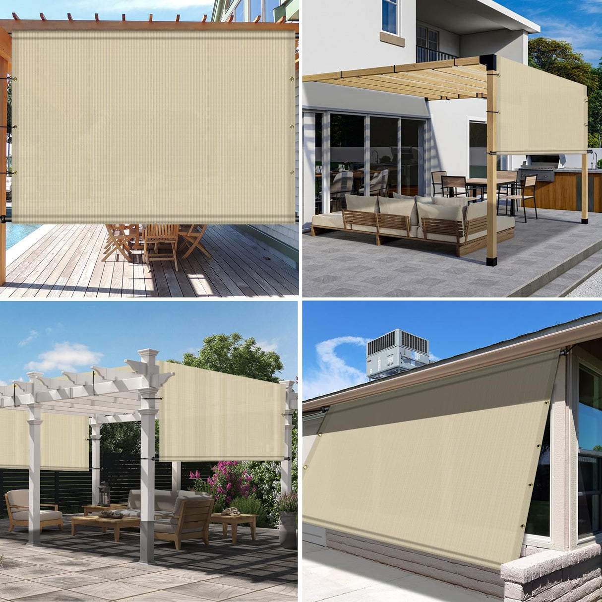 INFRANGE 7' x 15' Universal Pergola Shade Cover Replacement Canopy with Grommets Weighted Rods Permeable for Outdoor Patio Porch Backyard Gazebo Beige INFRANGE