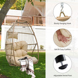 YITAHOME 2 in 1 Egg Chairs with Stand Egg Hanging Swing Chairs Rattan Wicker Chairs with Cushions Indoor Outdoor for Patio, Garden, Backyard, Porch, Beige YITAHOME
