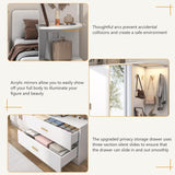 XVD Armoire Wardrobe Closet with Mirror & Sensor Light, Bedroom Armoire with 5 Doors & 2 Drawers, Modern Wooden Large Wardrobe Closet with Shelves, 4 Hooks, 2 Hanging Roods, Open Space, White XVD