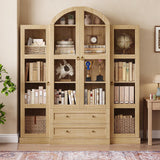 UKAOCAI 72.4" Tall Farmhouse Display Cabinet with Glass Doors,Large Wood Bookshelf with 2 Drawers & Adjustable Shelves,Arched Kitchen Pantry,for Living Room, Dining Room, Kitchen UKAOCAI