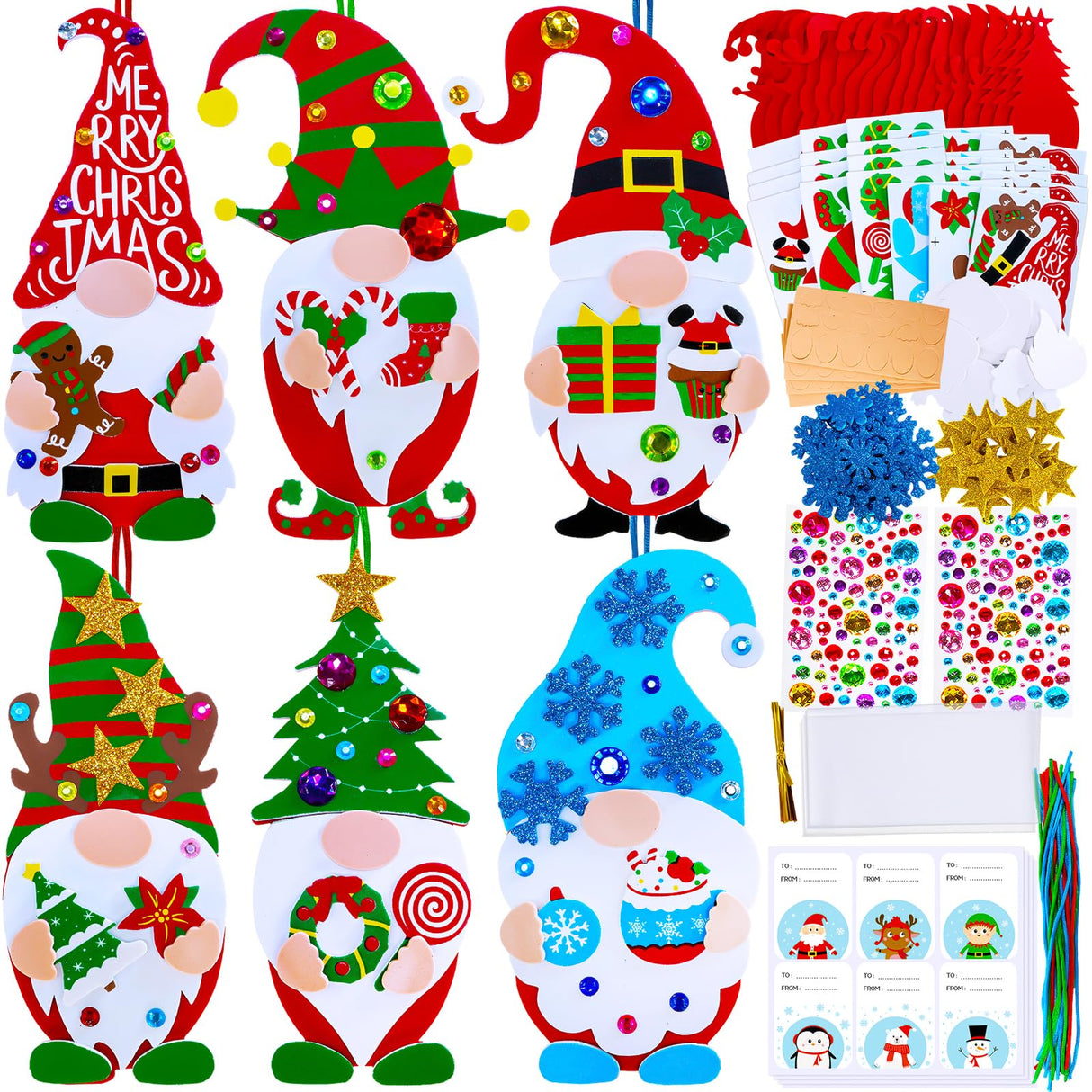 Winlyn 24 Sets Christmas Craft Kits - Winter Crafts DIY Gnome Ornaments & Decorations Art Sets with Foam Stickers for Kids Holiday Seasonal Home & Classroom Activities Party Favors Winlyn