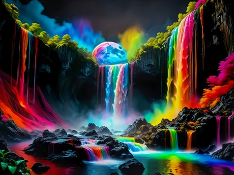 5D Diamond Painting Kits for Adults, Colorful Waterfall Landscape Diamond Art Kits for Adults Beginner, DIY Full Drill Diamond Dot Gem Painting for Home Wall Decor 12x16inch BYGFHLYW