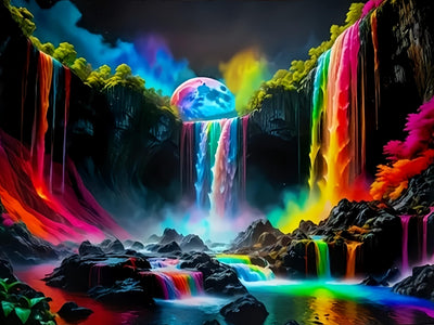 5D Diamond Painting Kits for Adults, Colorful Waterfall Landscape Diamond Art Kits for Adults Beginner, DIY Full Drill Diamond Dot Gem Painting for Home Wall Decor 12x16inch