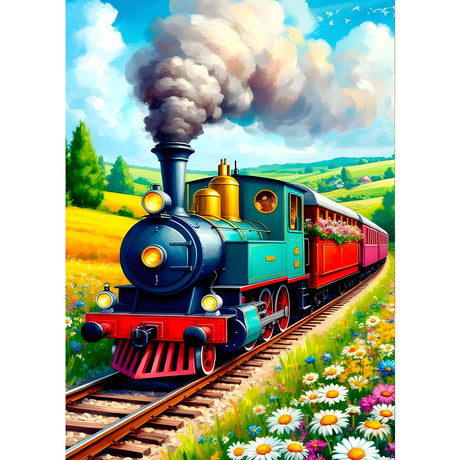 GDYEEH DIY Train 5D Diamond Art Kits, Round Full Drill Sparkling Wildflowers Diamond Painting Picture, Steam Train Painting by Numbers Art Kits for Adults Beginners Home Wall Decor 12x16 inch GDYEEH