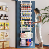 Over The Door Pantry Organizer, 8-Tier Over The Door Organizer with Adjustable Baskets, Metal Hanging Spice Rack for Pantry Organizers and Storage, Suitable for Kitchen Laundry Room & Bathroom, White MSERCUOR