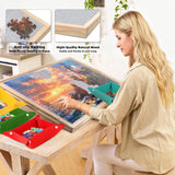 2 in 1 Rotating Tilting Puzzle Board with Drawers, 1500 Piece Jigsaw Puzzle Board with Protective Cover 4 Wheels 4 Sorting Trays, Puzzle Table for Puzzle Lovers, 35 X 27 Inch Lafati