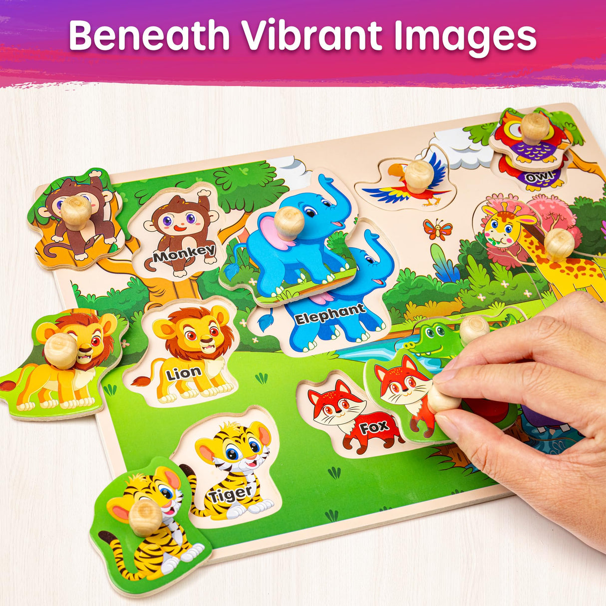 SYNARRY Wooden Puzzles for Toddlers 1-3, 6XSET Puzzles for Toddlers 2-4 with Rack, Learning Alphabet Number Shape Animal Dinosaur Vehicle, Education Toddler Puzzles Toys Gifts for 2 3 Years Boys Girls SYNARRY