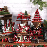 CroBlissful 6 Pcs Christmas Table Decorations Winter Centerpiece Buffalo Plaid Red Black Gnome Signs Farmhouse Wooden Table Top Signs Rustic Christmas Decor for Office Desk Indoor Tiered Tray Decor CroBlissful