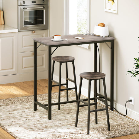 HOOBRO Bar Table with Charging Station, Rectangular Pub Table, High Top Coffee Table, Counter Bar Height Table, Narrow Long Dining Table, 35.4" L x 15.7" W x 35.6" H, Greige BG90UBT01 HOOBRO