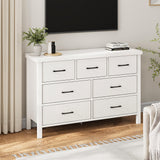 Jocoevol White Dresser 7 Drawer Dresser for Bedroom, Modern Fluted Dresser with Solid Wood Legs, Long Double Wooden Dresser Large Chest of Drawers for Living Room, Entryway, Hallway (White Fluted) Jocoevol