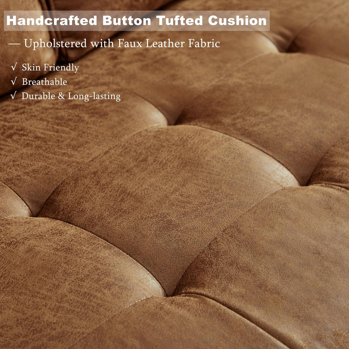 HIFIT 68" Faux Leather Couch Mid Century Modern Sofa Couch w/Tufted Deep Love Seat, 2 Pillows & Solid Wood Frame, Home Sofa Living Room Small Couches for Small Space, Bedroom, Office, Apartment, Brown HIFIT