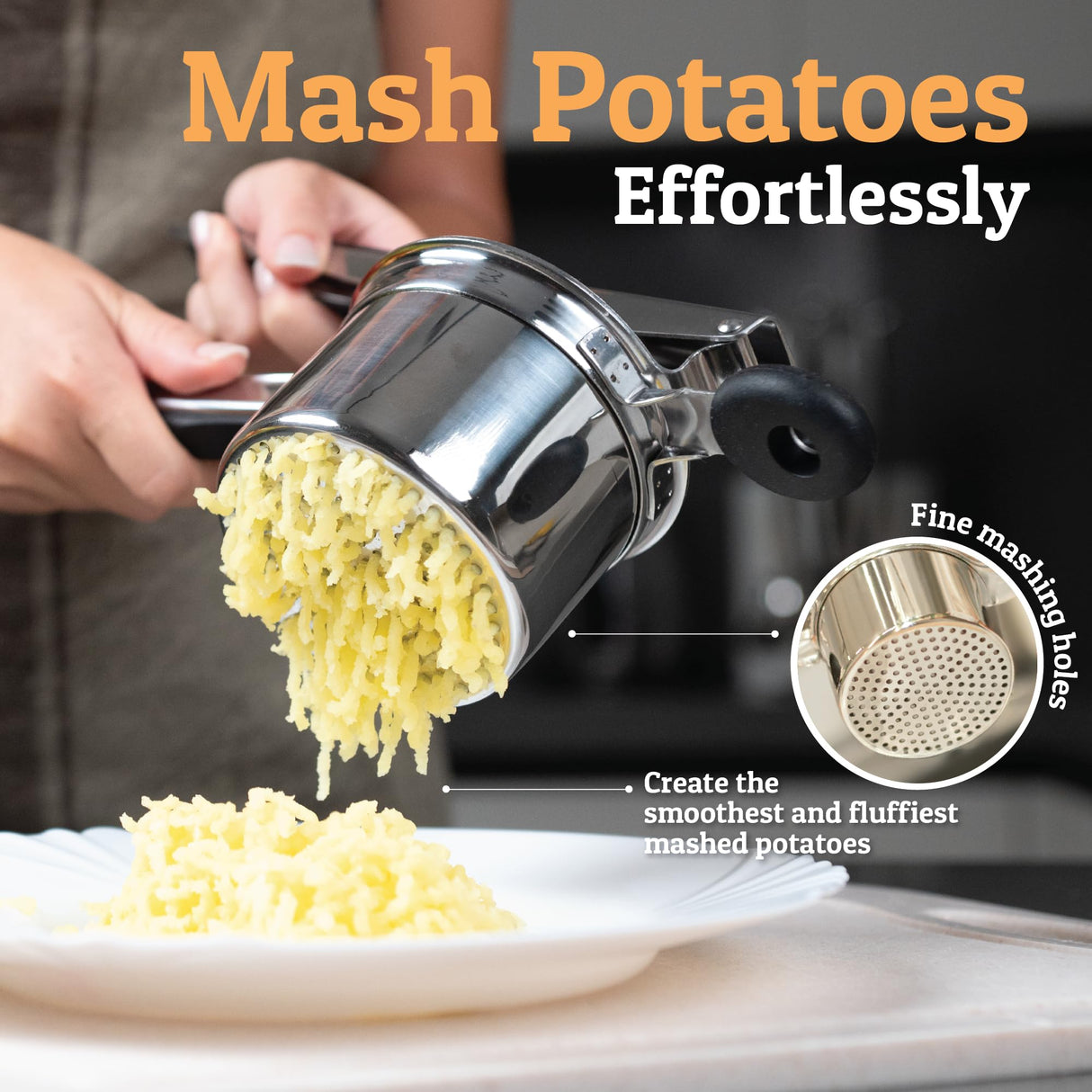 PriorityChef Large 15oz Potato Ricer, Heavy Duty Stainless Steel Potato Masher and Ricer Kitchen Tool, Press and Mash Kitchen Gadget For Perfect Mashed Potatoes - Everytime Priority Chef