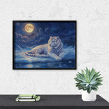 Tryadren Diamond Art Kit for Adults, White Tiger Under Full Moon Diamond Painting for Adults Beginners, 5D DIY Diamond Art Painting Kits Craft for Home Wall Decor 12x16 Inch No Frame Tryadren