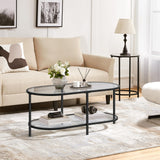 Yaheetech Glass Coffee Table, Black Small Center Table with Storage Shelf for Living Room Small Space, Apartment Yaheetech