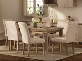 Morden Fort Rustic Dining Table Set for 6, Farmhouse Kitchen Dining Chairs for 6, Charming 60" Rectangular Wooden Table&6 Upholstered Chair with Nailhead Accents for Dining Hub,Breakfast Nook Morden Fort