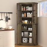 Betterhood Corner Storage Cabinet, 67" Kitchen Corner Cabinet with Glass Doors, Farmhouse Tall Corner Display Cabinet with Adjustable Shelves for Dining Room, Living Room, Rustic Brown Betterhood