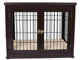 INTERNET'S BEST Decorative Dog Kennel with Pet Bed, Small Pet House, Double Door Indoor Crate, Engineered Wood & Wire Furniture, Side Table & Nightstand, Fits Small Dogs - Espresso Internet's Best