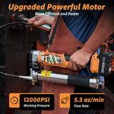 TaskStar 2-in-1 Electric Grease Gun:12000 PSI, 5.3 oz/min Flow Battery Powered Cordless Grease Gun with 2 * 4.0 Ah Batteries and Charger, LED Light, 90 Degree Coupler Adapter, Orange TaskStar