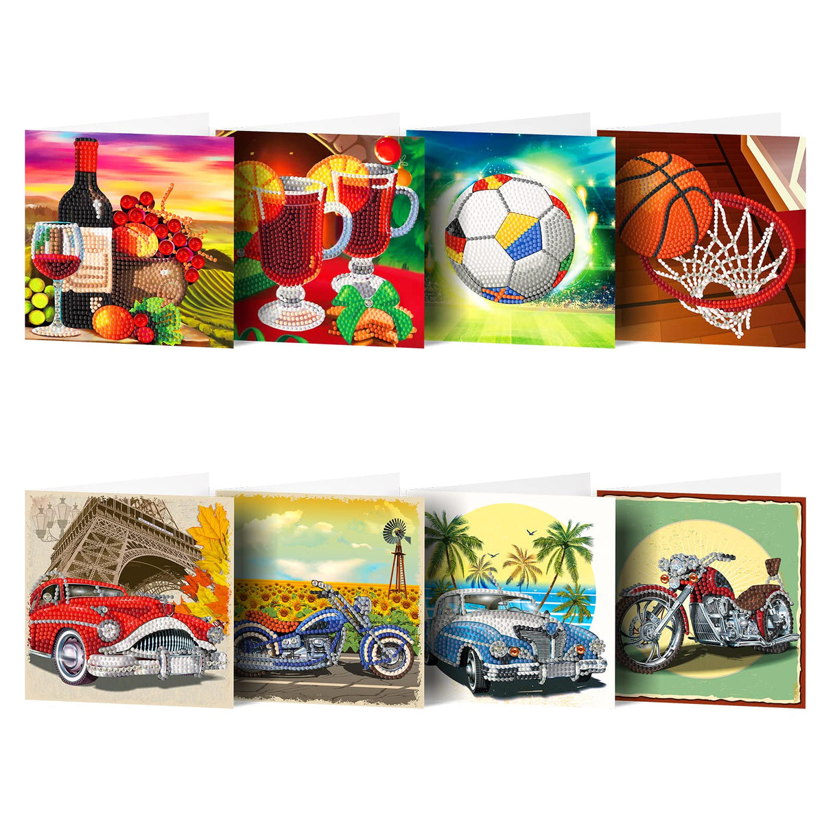 LUSandy 8 Packs DIY 5D Diamond Painting Car Cards Kits for Adults Car Motorcycle Basketball Diamond Art Greeting Cards Art Gifts for Birthday and Holiday Family and Friends LUSandy