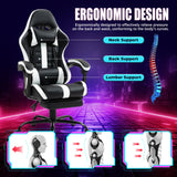 HOMHUM Massage Gaming Chair with Footrest, Ergonomic PU Leather Computer Chair w/Headrest and Lumbar, Height Adjustable, 360° Swivel Desk Office Chair, White HOMHUM