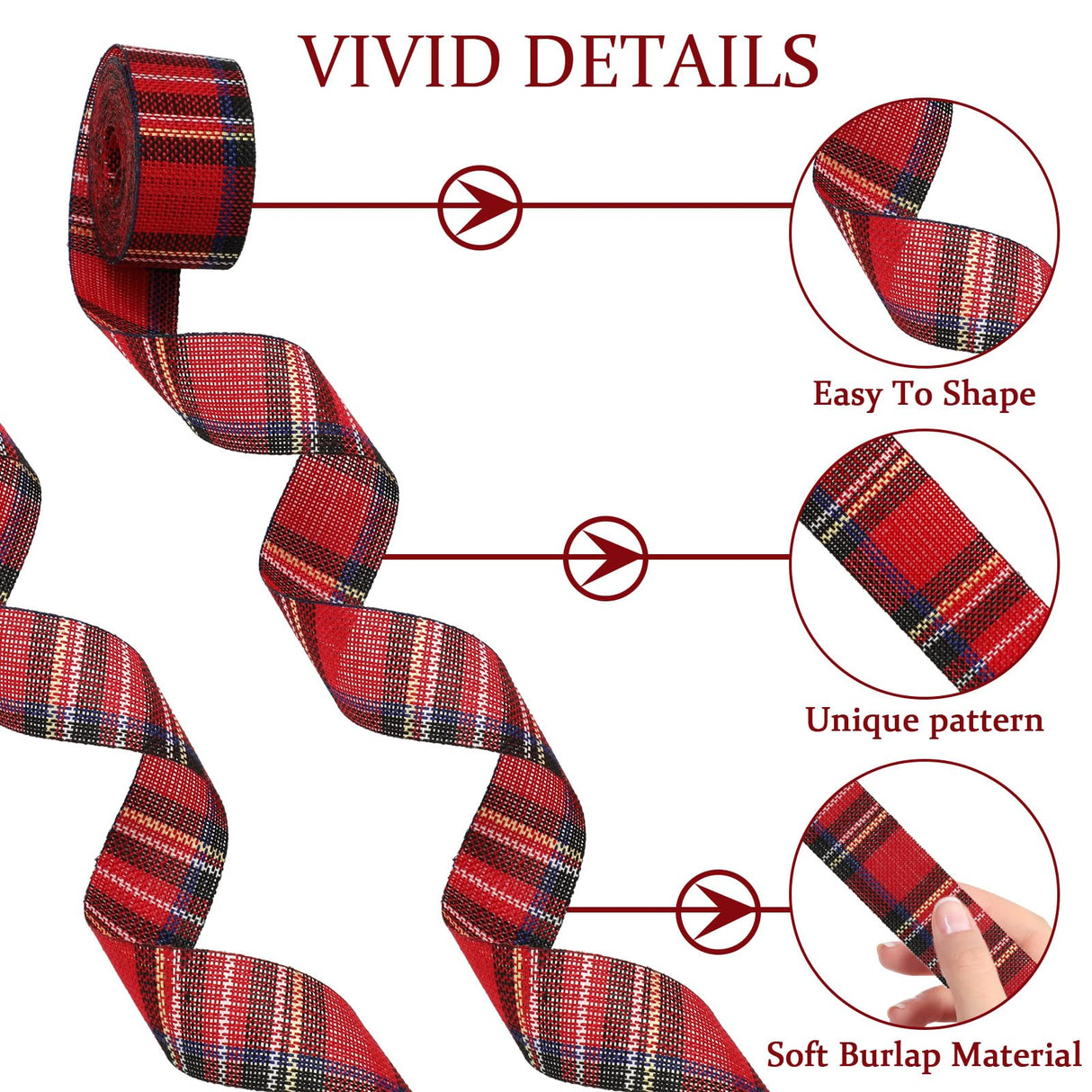 Whaline 10 Rolls 50 Yard Christmas Plaid Burlap Ribbon Rolls 1 Inch Gift Wrapping Ribbon Winter Xmas Decorative Ribbon for DIY Crafts Wreath Bow Making Supplies Whaline