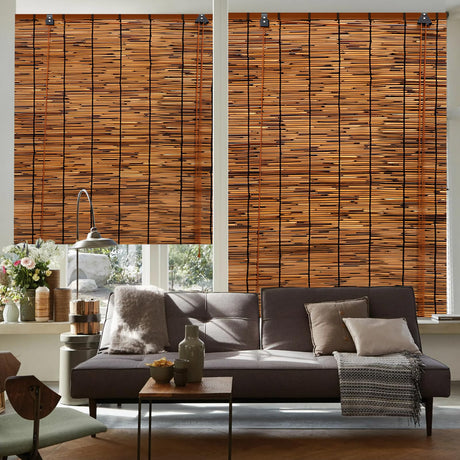 Bamboo Roll-Up Blind Shades - 2 Pack Natural Reed Curtains for Outdoor Privacy, 47" W x 71" H PAKNANO