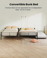 Mixcous Full XL Over Queen Bunk Bed with Trundle, Heavy-Duty Queen Bunk Bed with Safety Ladder and Full-Length Guardrail, Convertible to 3 Beds for Teens and Adults, Black Mixcous