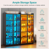 Lvifur Tall Storage Cabinet up to 70", LED Living Room Curio Cabinet with Human Body Induction, 5 Tier Bookcase Display Cabinet with Adjustable Shelves for Office (Black) Lvifur