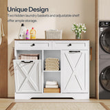 HOOBRO Double Tilt Out Laundry Hamper Cabinet, 41.7" Hidden Laundry Cabinet, with Open Shelving and 2 Removable Baskets, Farmhouse Laundry Storage Basket, for Bathroom, White and Walnut WH11XY01 HOOBRO