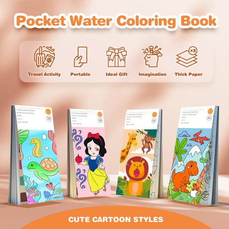 ZHOC Paint with Water Coloring Books for Kids, Pocket Mess Free Watercolor Painting Sets for Kids Ages 3 4 5 6 7 8+, Water Color Paint Set Arts and Crafts Gift for Boys Girls, Princess ZHOC