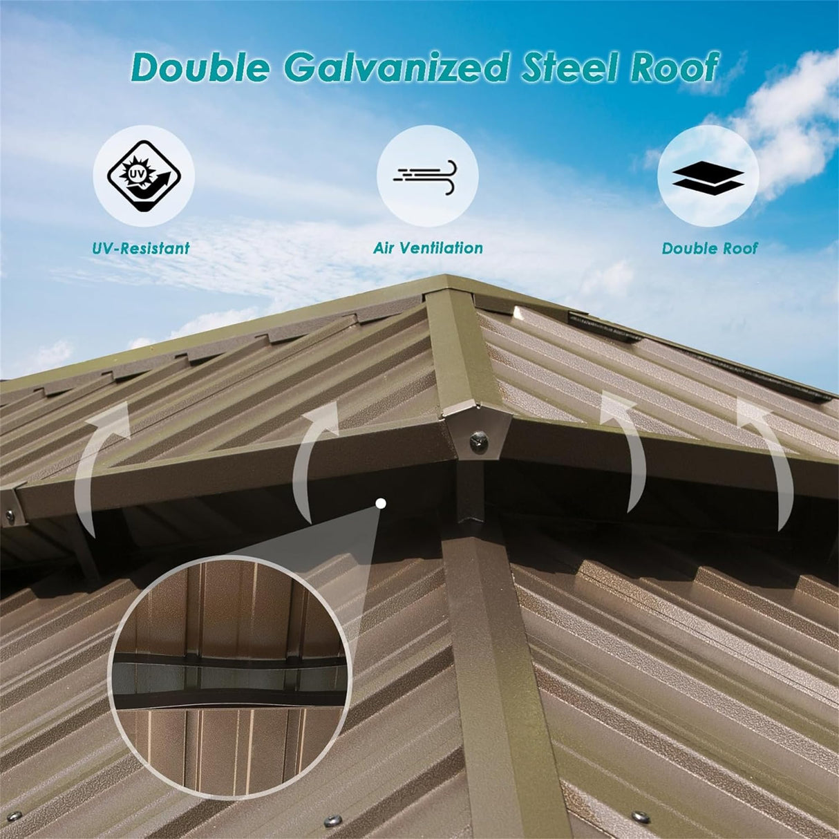 12' X 18' Hardtop Gazebo, Aluminum Metal Gazebo with Galvanized Steel Double Roof Canopy, Curtain and Netting, Permanent Gazebo Pavilion for Party, Wedding, Outdoor Dining, Brown GOWE