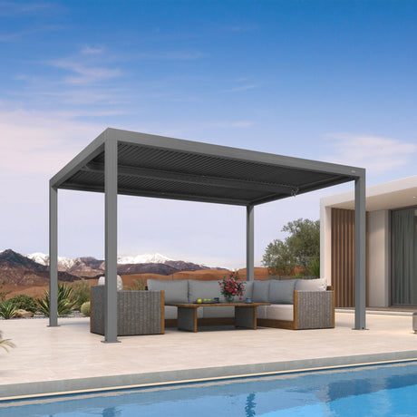 PURPLE LEAF Louvered Pergola 10' x 13' Outdoor Full Aluminum Pergola with Adjustable Rainproof Roof Modern Retractable Patio Hardtop Gazebo for Deck Backyard Garden Slate Grey PURPLE LEAF