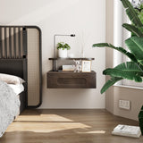 LUPWNEKA Floating Nightstand with Drawer - Brown Nightstand Floating Bedside Table, 2-Tier Wooden Bedroom Shelves for Wall, Morden Wall Mounted Nightstand for Bedroom, Bathroom, Study Room LUPWNEKA