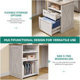 YITAHOME U Shaped Desk with Power Outlet & LED Lights, Farmhouse Computer Desk with Drawers, Wood Desk Home Office Desk with Monitor Stand & 5 Cubbies Storage Shelves, Grey Wash YITAHOME