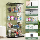 HAMBING Mirrored Glass Display Cabinet with Lock, 4-Shelf Tempered Glass Curio Cabinet with 2 Doors, Collectible Display Showcase for Living Room, Bedroom – Black HAMBING
