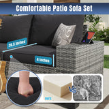 Aoxun 6 Pieces Patio Furniture Set Wicker Rattan Outdoor Sectional Conversation Set with Coffee Table and 4” Thickened Cushions, Gray Black (Waterproof Cover Included) Aoxun