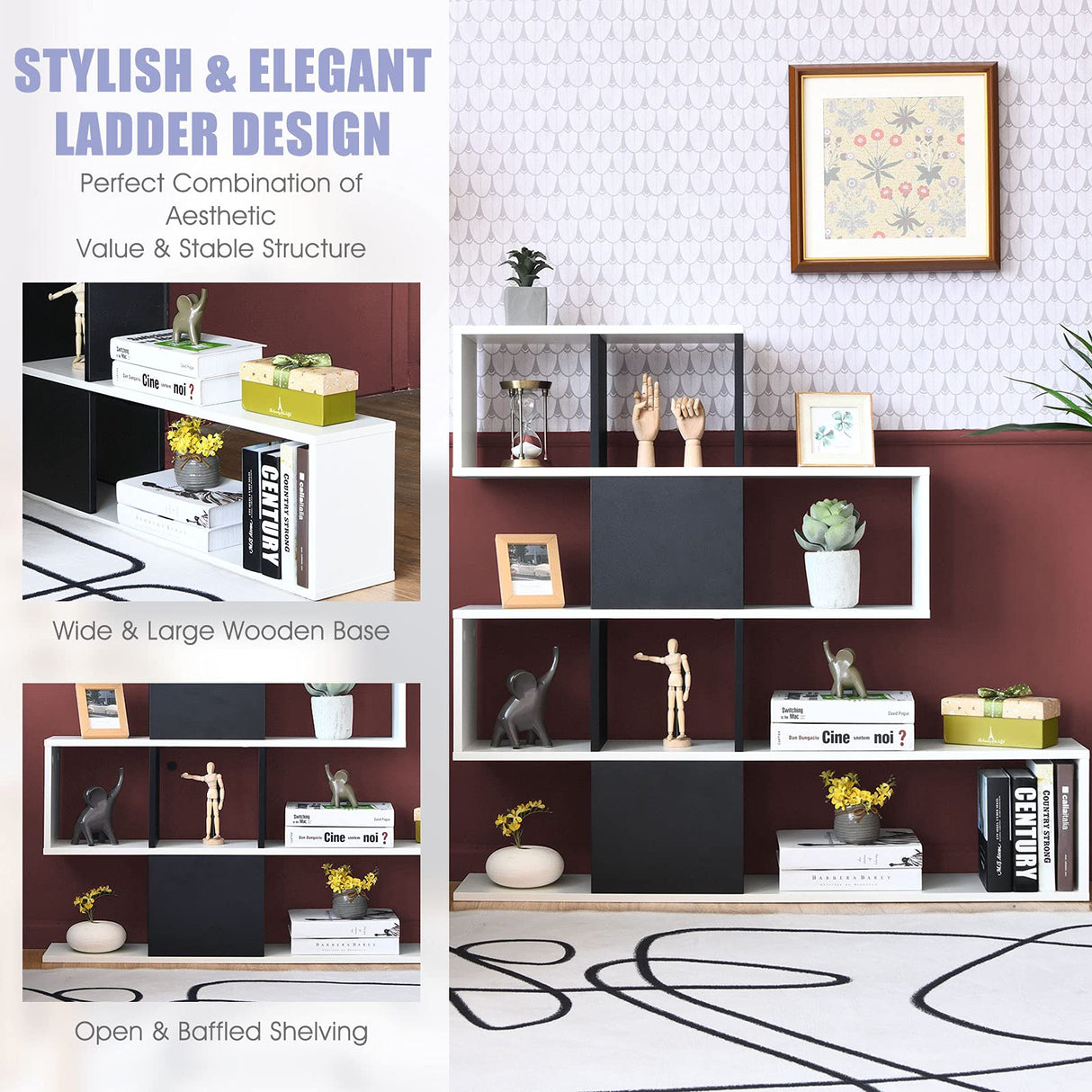 Tangkula 8 Cubes Bookshelf, Modern Ladder Corner Bookcase, 8-Cube Open Stepped Storage Bookcase, 5-Tier Display Shelf for Home Office, 47 x 8 x 43 Inch, Living Room Divider Booksheif Tangkula