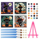 Vodolo 4 Pack Halloween Paint by Numbers Cat with Frame,Easy DIY Halloween Painting Kit Vodolo