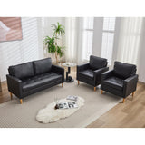 TYBOATLE 57" Small Black Faux Leather Sofa Couches, 3 Piece Living Room Set, Mid-Century Modern Tufted Comfy Loveseat, 2 Seater Office Couch Love Seat for Small Space Bedroom Drom Apartment TYBOATLE